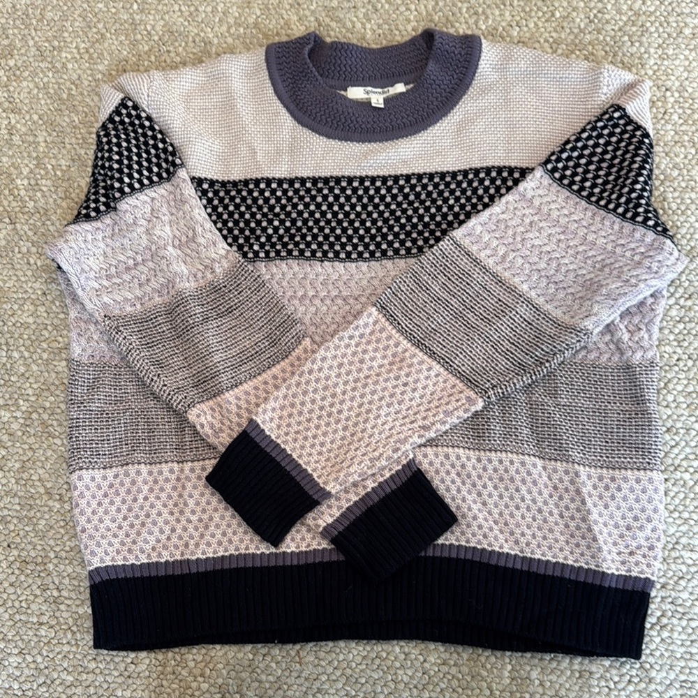 Splendid S Cashmere Blend Purple Lavender Striped Crewneck Sweater